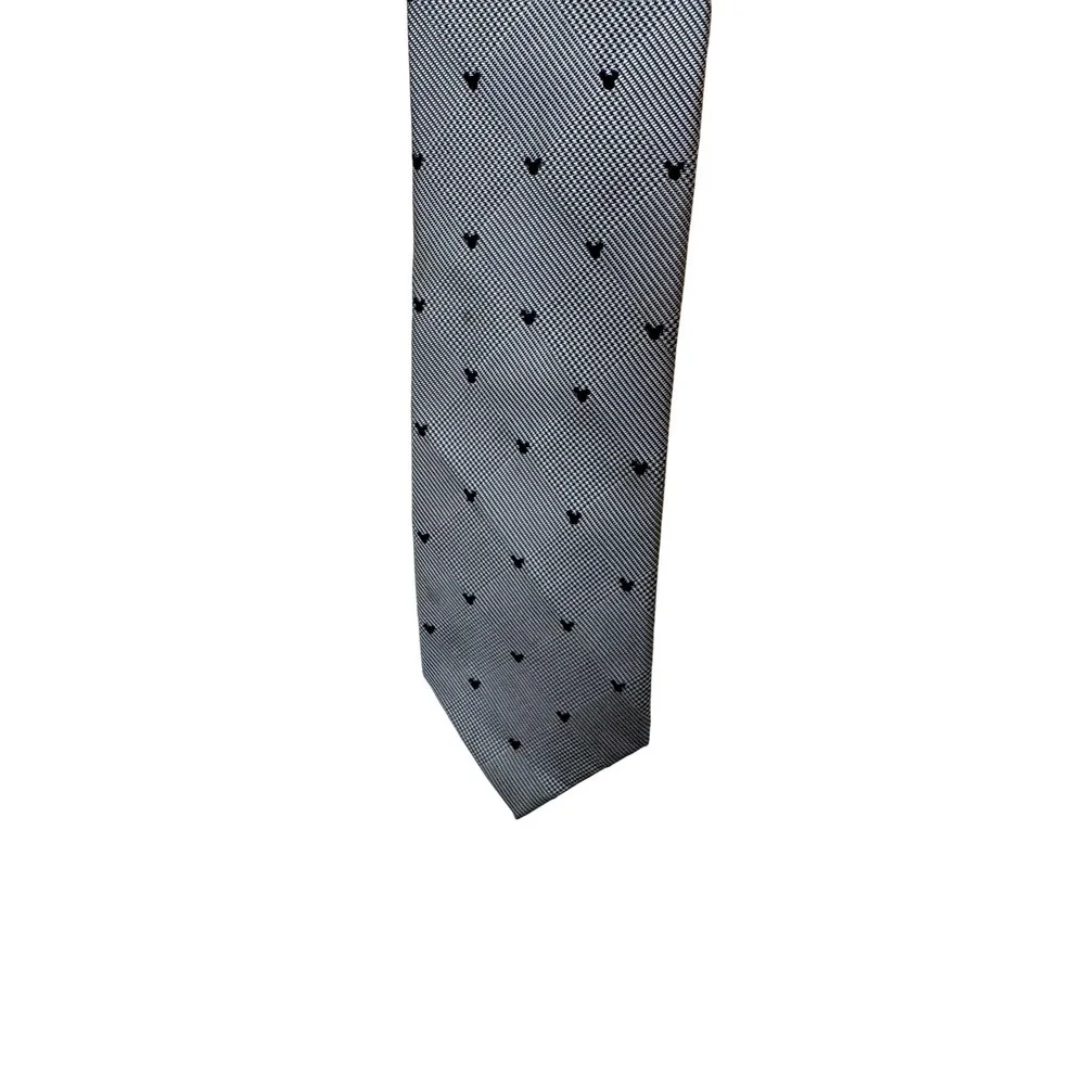 Disney Parks Tie Mens One Size Gray Silk Houndstooth Woven Mickey Mouse Necktie
